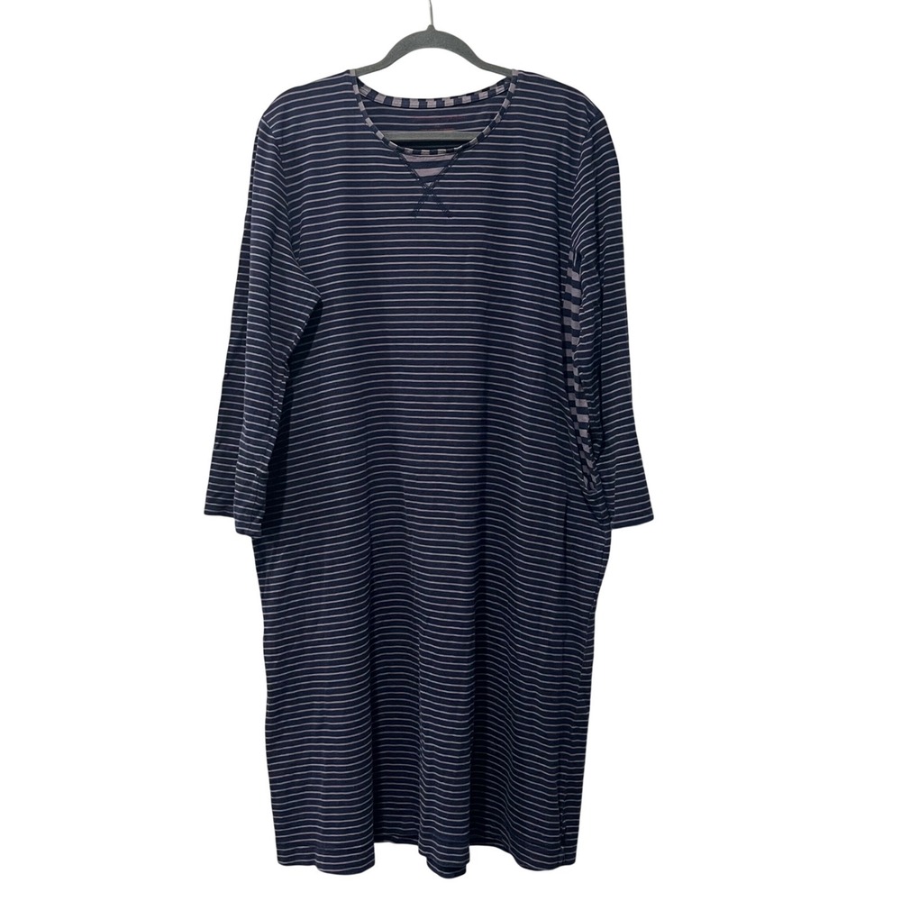 Gudrun Sjoden Midi Dress Womens XL Blue Organic Cotton Striped Lagenlook Pockets